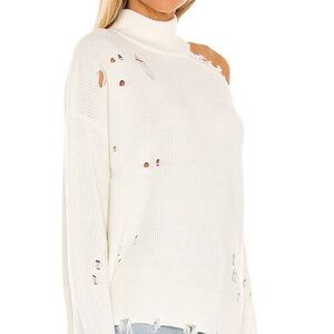 Lovers + Friends Cream Distressed Turtleneck Sweater